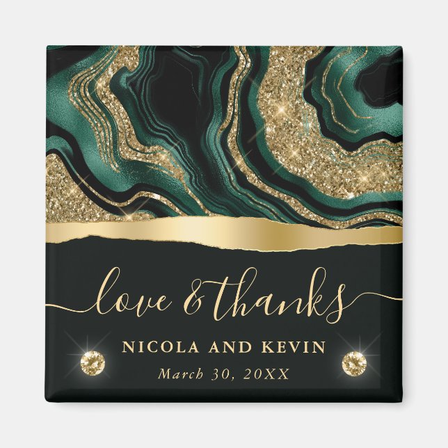 Elegante Grüne Foil and Gold Glitzer Agate Wedding Magnet (Vorne)