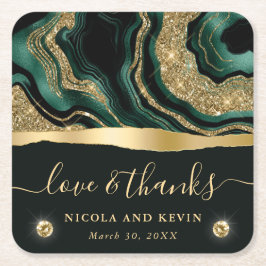Elegante Grüne Foil and Gold Glitzer Agate Wedding Rechteckiger Pappuntersetzer