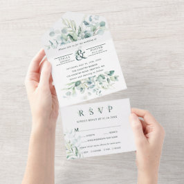 Elegante grüne Foliage Ampersand Hochzeit All In One Einladung