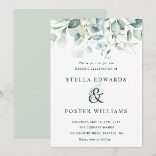Elegante grüne Foliage Ampersand Hochzeit Einladung