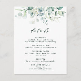 Elegante grüne Foliage Hochzeitdetails Begleitkarte