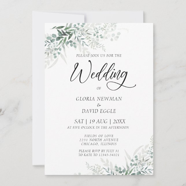 Elegante grüne Foliage Hochzeitseinladung Einladung (Vorderseite)