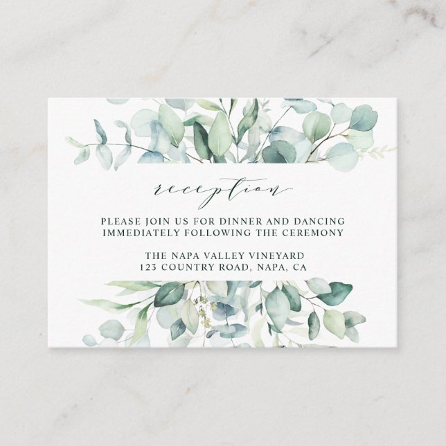 Elegante grüne Foliage Hochzeitsszenierung Begleitkarte (Vorderseite)
