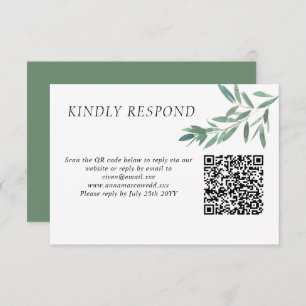 Elegante grüne Foliage QR Code RSVP Karte