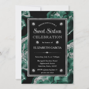 Elegante grüne Folie & Silber Glitter Achat Sweet Einladung
