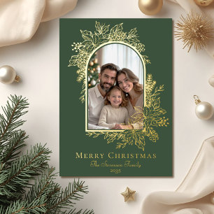 Elegante grüne Frohe Weihnachten Foto Folien Feiertagskarte