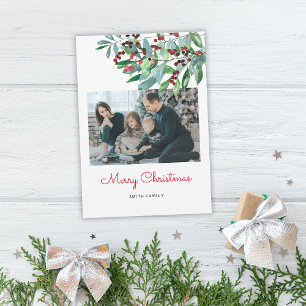 Elegante Grüne Frohe Weihnachten Fotokarte Einladung