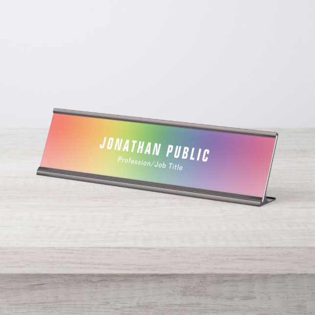 Elegante, grüne, gelb-blaue Lila Farben Moderne Schreibtischnamensplakette (Vorderseite )