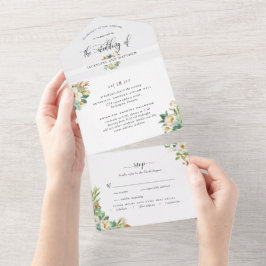 Elegante Grüne Gelbe Hochzeit mit Perforierter UAW All In One Einladung