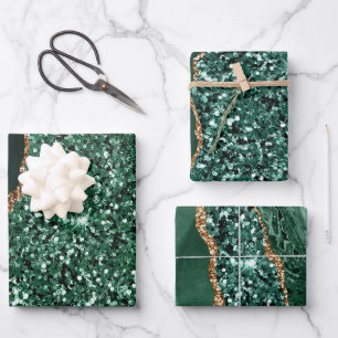 Elegante grüne Glitter-Ozean-Achat-Geburtstagsfeie Geschenkpapier Set
