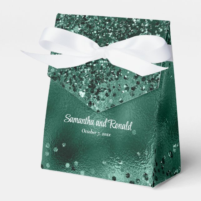 Elegante Grüne Glitzer- und Foil-Hochzeit Geschenkschachtel (Vorderseite)