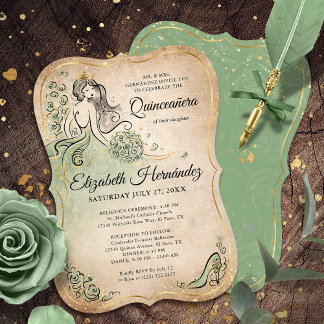 Elegante grüne goldene Prinzessin Quinceanera Gebu Einladung