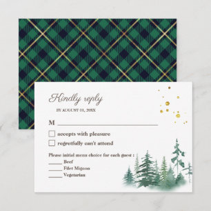 Elegante grüne goldene Wasserfarben-Baum-Hochzeits RSVP Karte
