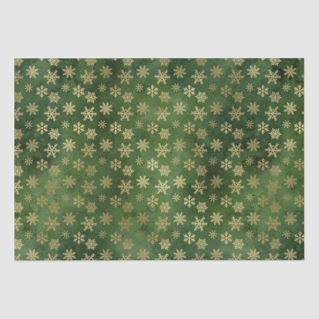 Elegante grüne Goldfolie niedliche Schneeflocken W Seidenpapier (Vorderseite)