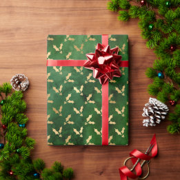 Elegante, grüne Goldfolie niedliches Mistelmuster Geschenkpapier