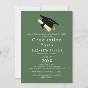 Elegante grüne Graduiertenmütze Einladung zur Absc