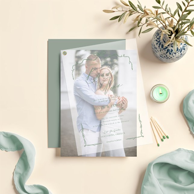 Elegante grüne Hand Drawn Bow & Ribbon Wedding (Elegant Green Hand Drawn Bow & Ribbon Wedding Vellum Invitations)