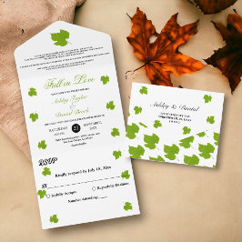Elegante Grüne Herbstlaube Herbstblütenhochzeit All In One Einladung