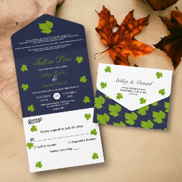 Elegante Grüne Herbstlaube Hochzeit von Navy Blue  All In One Einladung