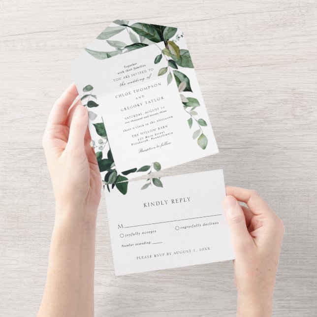 Elegante Grüne Hochzeit in einem All In One Einladung (Abreißen)