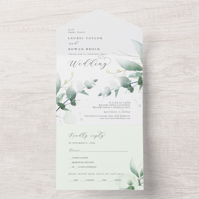 Elegante Grüne Hochzeit in einer Einladung (Innen Boden)