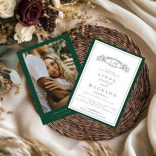 Elegante grüne Hochzeit mit Monogramm Einladung