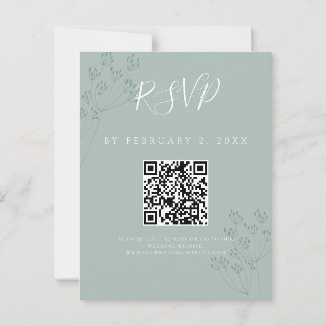 Elegante Grüne Hochzeit Scan Code RSVP Karte (Vorderseite)