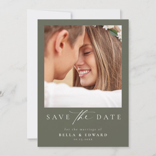Elegante grüne Hochzeit spart das Datum Save The Date (Vorderseite)