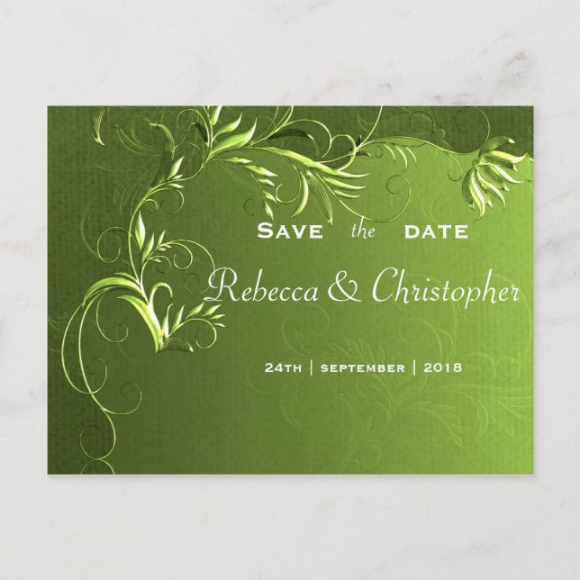 Elegante grüne Hochzeit speichern Sie das Datum Ankündigungspostkarte (Vorderseite)