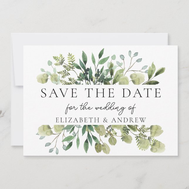 Elegante Grüne Hochzeit Speichern Sie die Date Fla Save The Date (Vorderseite)