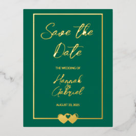Elegante grüne Hochzeit Speichern Sie die Datumsan Folie Einladungspostkarte