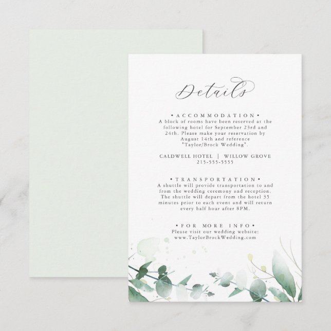 Elegante Grüne Hochzeitskarte Begleitkarte (Vorne/Hinten)