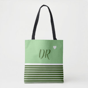 Elegante grüne horizontale Streifen mit Namen Tasche