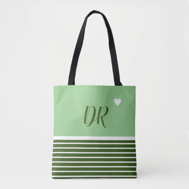 Elegante grüne horizontale Streifen mit Namen Tasche (Vorderseite)