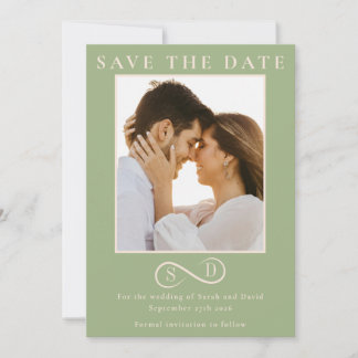 Elegante grüne Infinity-Monogramm-Hochzeitseinladu Save The Date