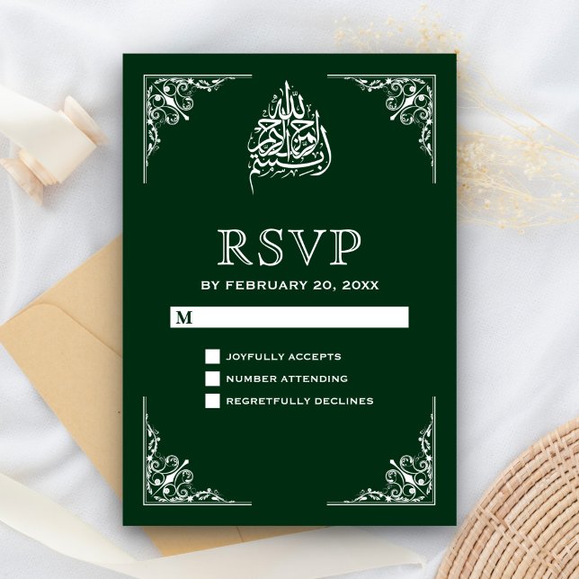 Elegante grüne islamische Hochzeit RSVP (Von Creator hochgeladen)