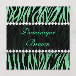 Elegante grüne Juwelen Zebra Einladung