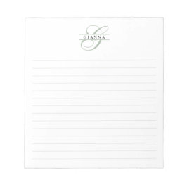 Elegante grüne Kalligrafie geteiltes Monogramm lin Notizblock