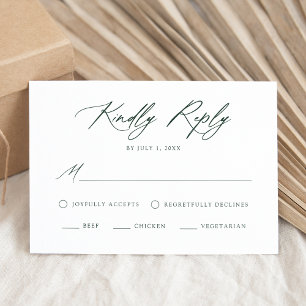 Elegante grüne Kalligrafie-Menüwahl-Hochzeit RSVP Karte
