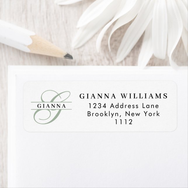 Elegante grüne Kalligrafie-Split-Monogrammadresse (Insitu)