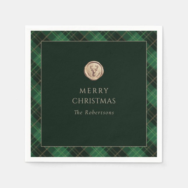 Elegante grüne karierte Weihnachtsfeier  Serviette (Vorderseite)
