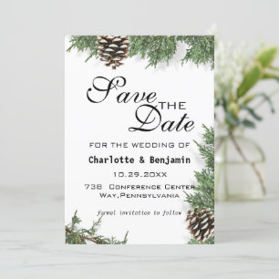 Elegante grüne Kiefer Winter Save The Date