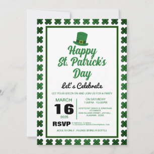 Elegante Grüne Kleeblatt St. Patrick's Day Party Einladung