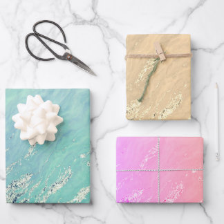 Elegante grüne Lila Gold-Glitzer-Marmortextur Geschenkpapier Set