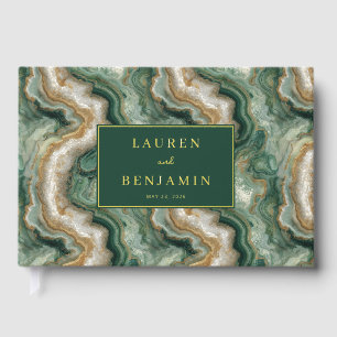 Elegante grüne marmorierte Wellen Gästebuch