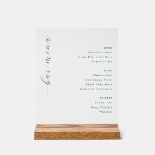 Elegante grüne minimalistische Bar-Menükarte Acrylschild