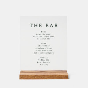 Elegante grüne minimalistische Bar-Speisekarte Acrylschild