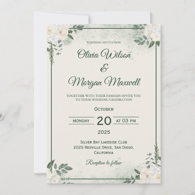 Elegante grüne Minimalistische Hochzeitseinladung Einladung (Vorderseite)