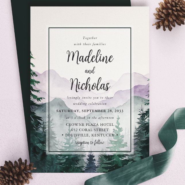 Elegante grüne Misty Mountain Forest Wedding Einladung (Von Creator hochgeladen)