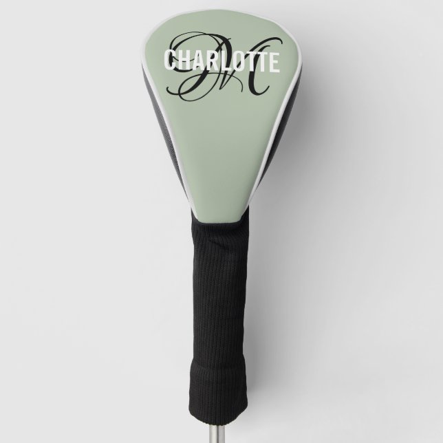 Elegante grüne Monogram Name Golf Head Cover Golf Headcover (Vorderseite)